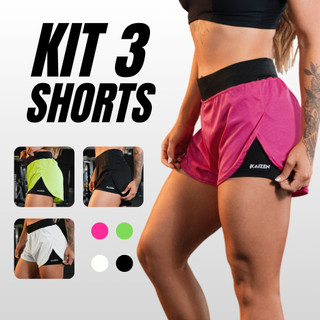 KIT 3 SHORT COMPRESSÃO 2 EM 1 FEMININO para academia caminhadas e corrida e dia a dia confortavel