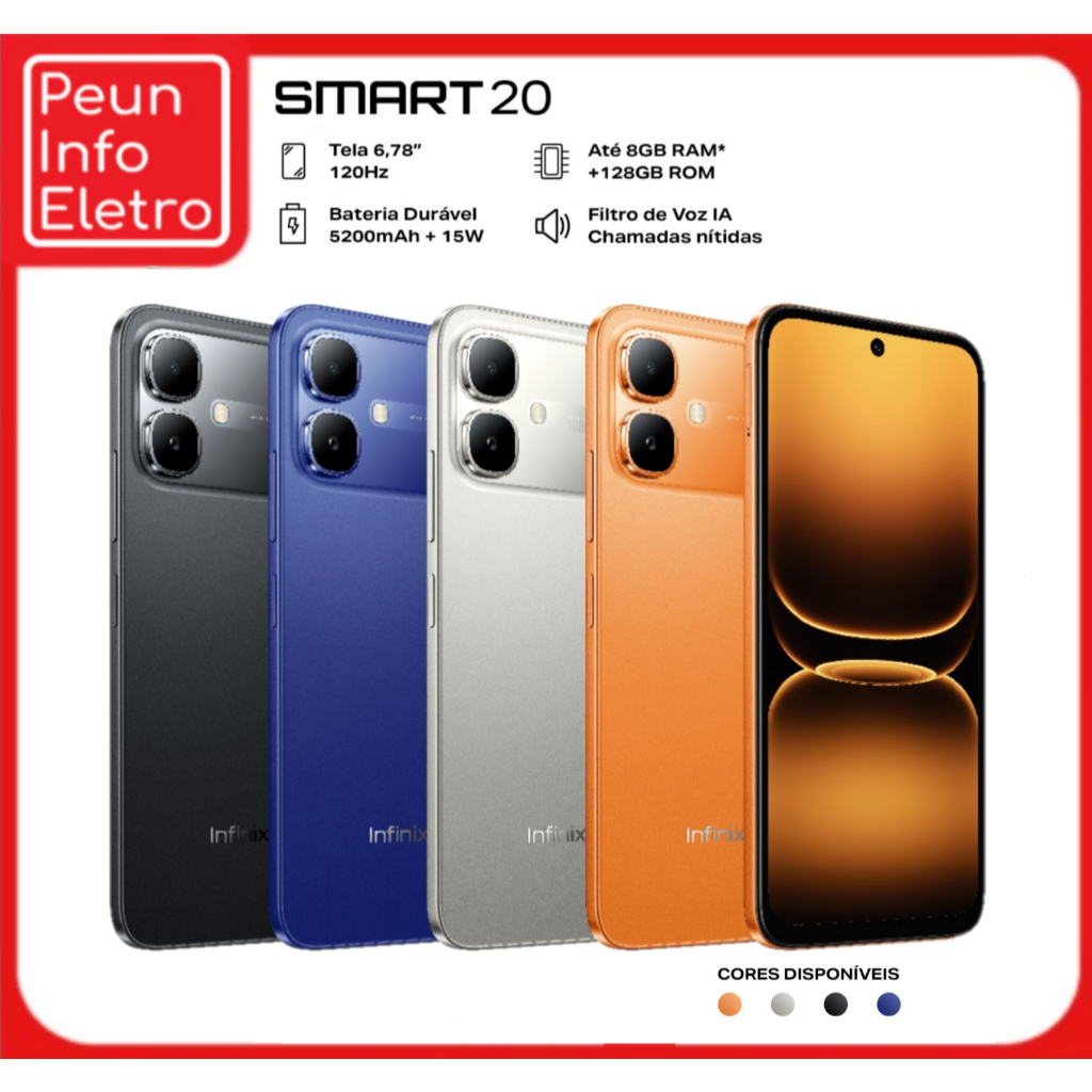 Celular Infinix Smart 20 4G 128GB / 4GB RAM DUAL SIM TELA 6.78" NFC 5200mAh