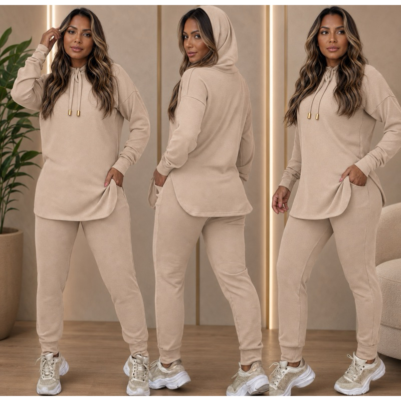 Conjunto envio rapido mais vendidos  Lanzinha Bolso e touca com cordão punho calça moda feminina  outono inverno casual