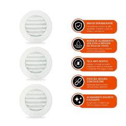 Kit 3 Grades Grelhas Ventilação Redonda 100mm Tela Anti Inseto Fácil Instalação