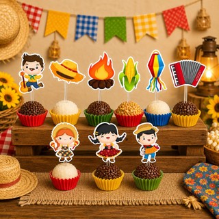 Kit 10/30/50 toppers para doces festa junina/arraiá/decoração junina/enfeites/plaquinhas/tags