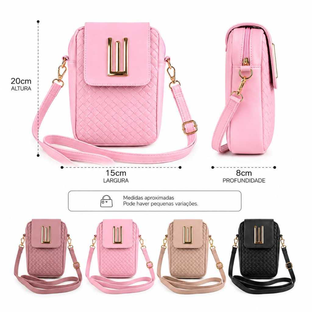 Bolsa Feminina Transversal Pequena Premium Couro Ecológico Elegante Moderna