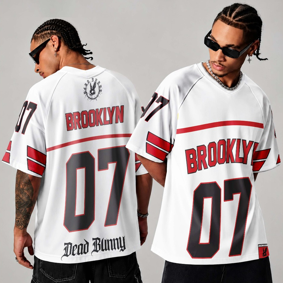 Camiseta Jersey Básica Sublimada Full Print Streetwear Y2k Brooklyn 07 Symbol Minimalista Oficial Dead Bunny Lançamento