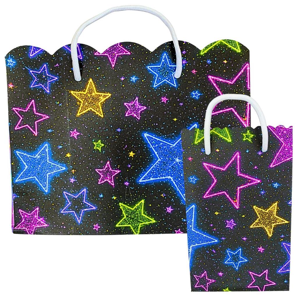 Sacolinha Estrelinhas Neon Estrelas Coloridas Sacolinhas Lembrancinha de Aniversário Infantil Menina Sacolas Bolsa — imagem 2 de 2