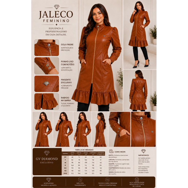 Jaleco Feminino Luxury Couro Ecológico - GV Diamond