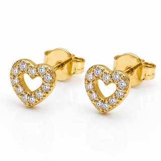 Brinco Coração Delicado Feminino Segundo Furo Banhado Ouro 18K Com Zircônia