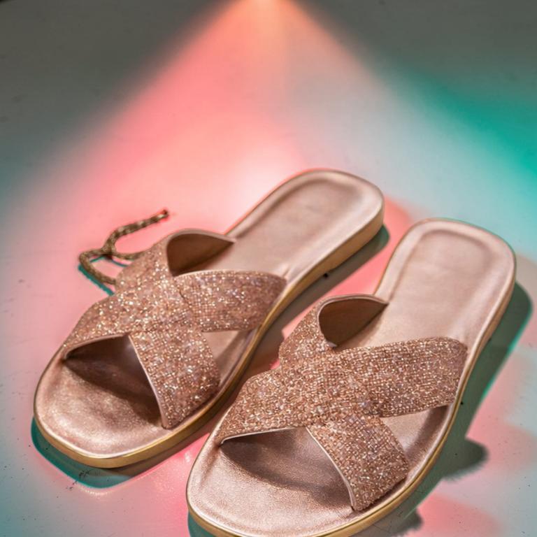 Chinelo California Feminino Confortável com Tiras Cruzadas e Brilho - Cantinho dos Achadinhos