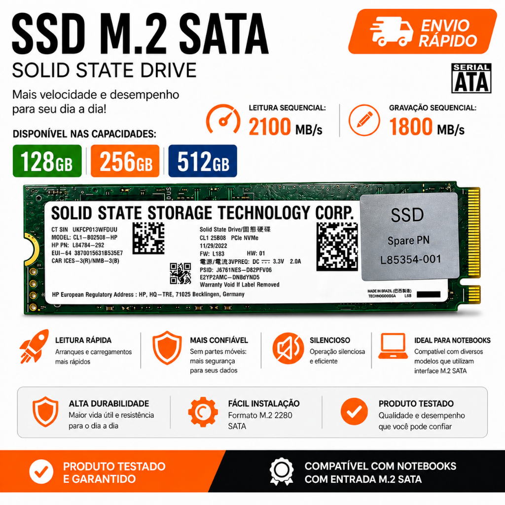 SSD M2 256GB NVME Tamanho 2280 PCI 3.0 X4 Solid State