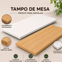 Tampo de Mesa Em MDF Placa Prateleira Bancada Escrivaninha 60x90cm Home Office Multiuso Várias Cores