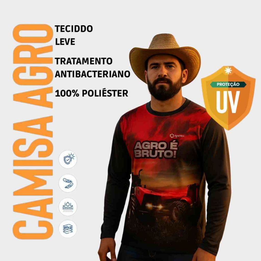 Camisa Camiseta Agro Proteção UV Térmica Blusa Trator BrutoManga Longa Roça