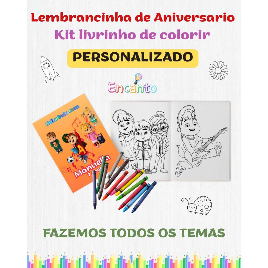 Livrinho de colorir Alvin e os Esquilos kit com 10, PERSONALIZADO lembrancinha de aniversário
