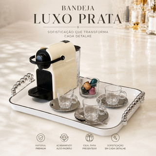 Bandeja Prata Luxo Decorativa Grande Prateada Elegante para Banheiro, Lavabo, Cantinho do Café
