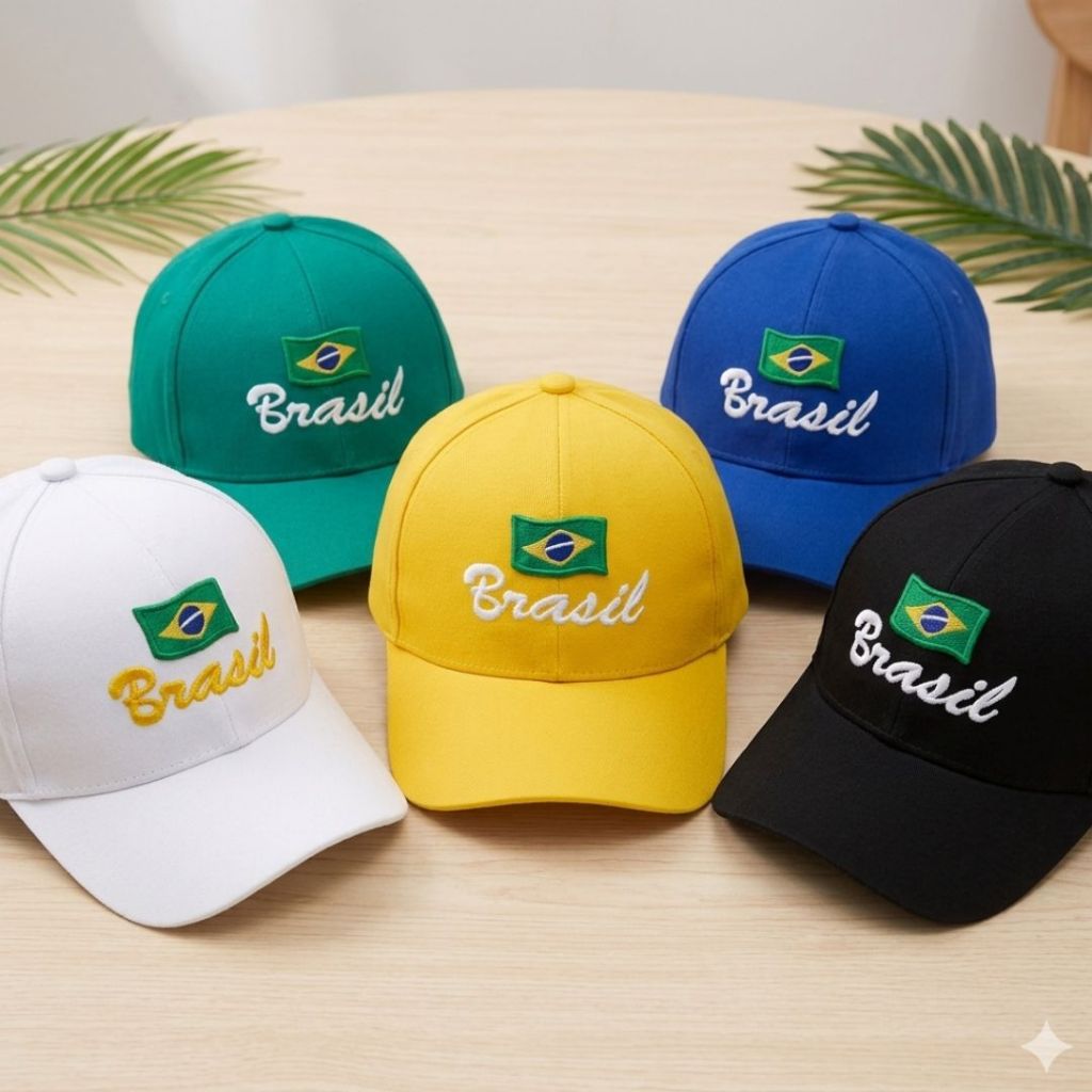 Boné Brasil Bandeira Copa do Mundo Futebol Bordado Promoção