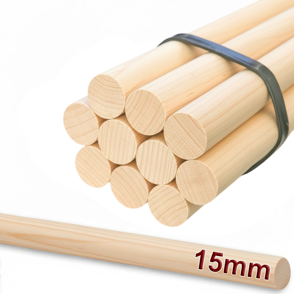 Kit 10 Poleiro de Madeira Pinus 15mm | Ideal para Aves + Artesanato e Macramê Vareta Bastão Cavilha