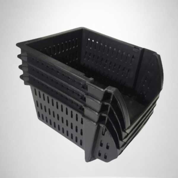 Kit 4 Caixas Bin Pretas Organizadoras Plásticas Empilháveis