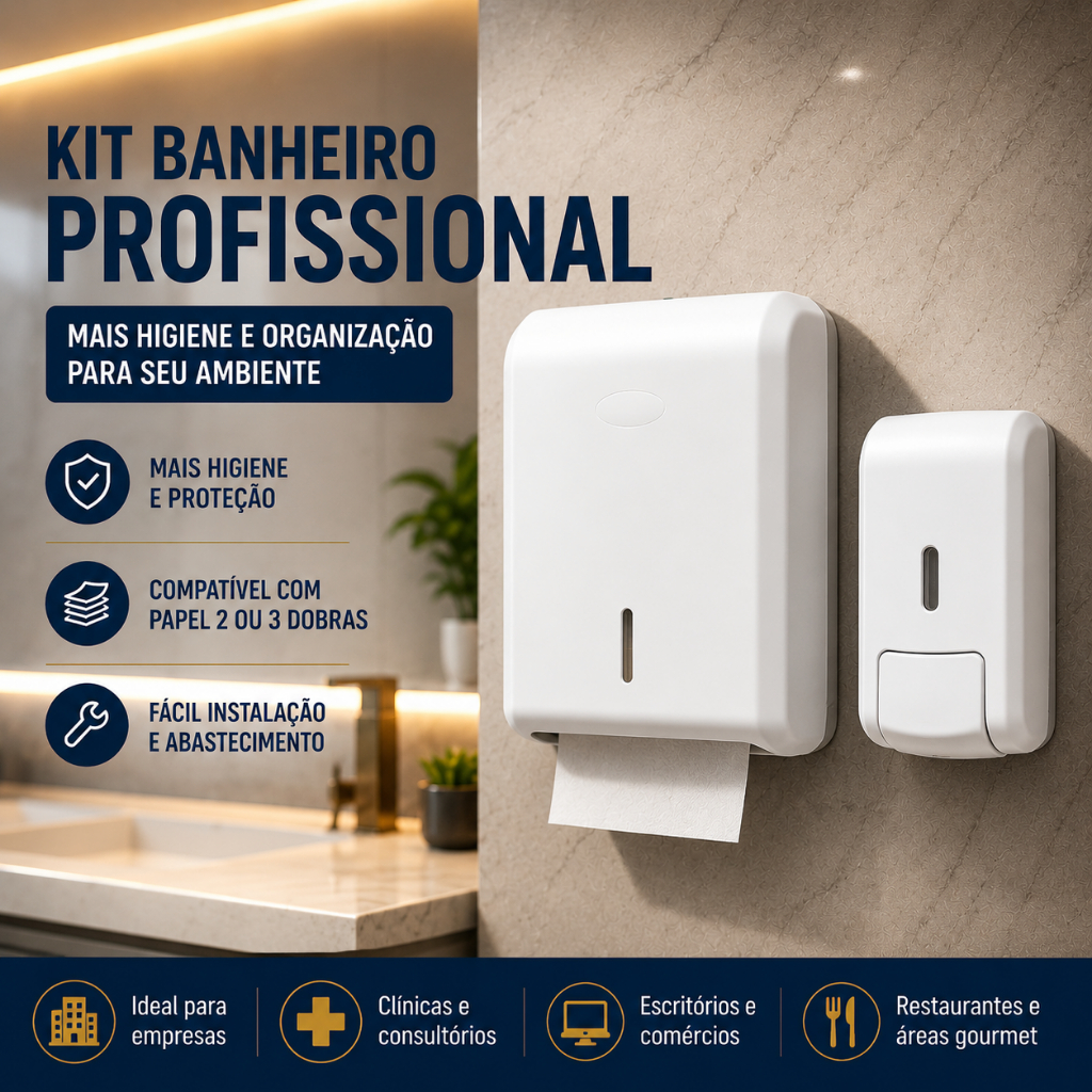Kit Banheiro Dispenser Papel Toalha Interfolha + Saboneteira Branco Parede Nobre