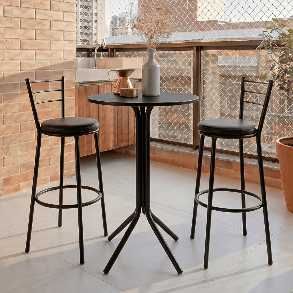 Mesa Bistrô Alta Tampo Redondo MDF Aço Bar Cozinha Gourmet Balcão Lanchonete - Blue Moby