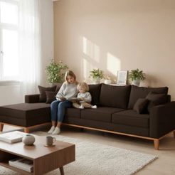 Sofá 4 Lugares Beny com Chaise Esquerdo Corino Marrom