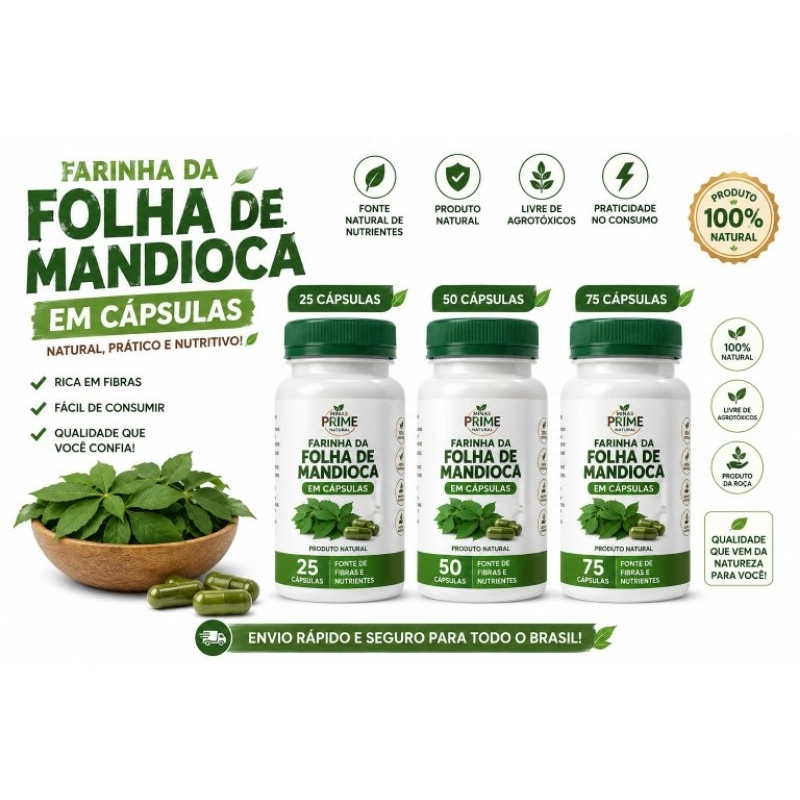 FARINHA DA MANDIOCA AIPIM EM CÁPSULAS variação 25/50/75 cápsulas
