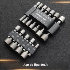 Kit Jogo Bits Soquete 9/14 Peças Canhão para Parafusadeira Furadeira 5 a 13mm