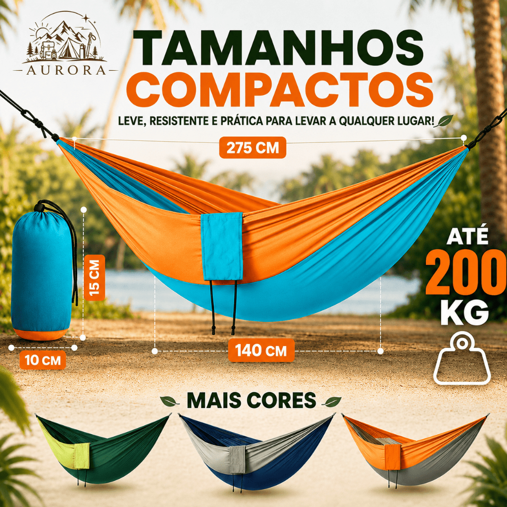 Rede de Descanso para Camping Dupla, Suporta até 200KG Resistente e Confortável para Uso Externo