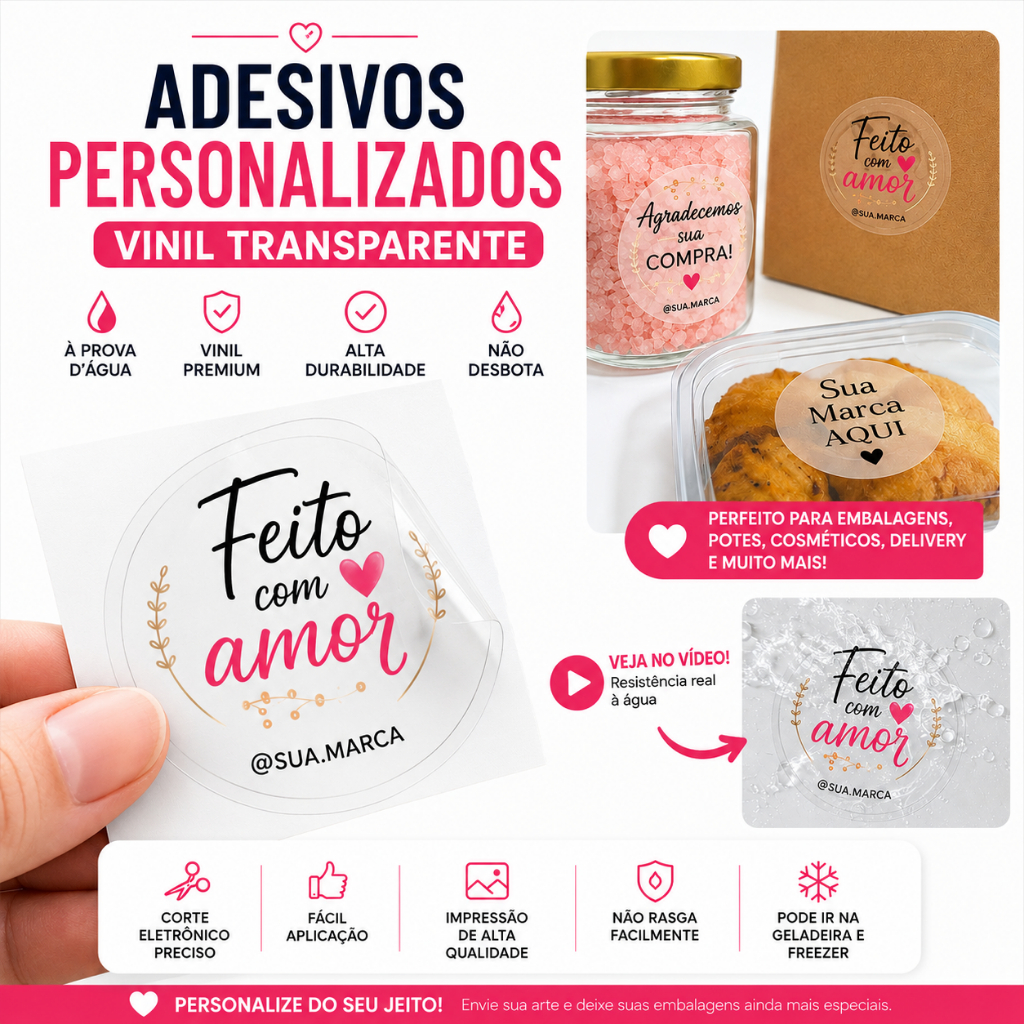 Adesivo Personalizado Vinil Transparente Resistente à Água Etiqueta Personalizada