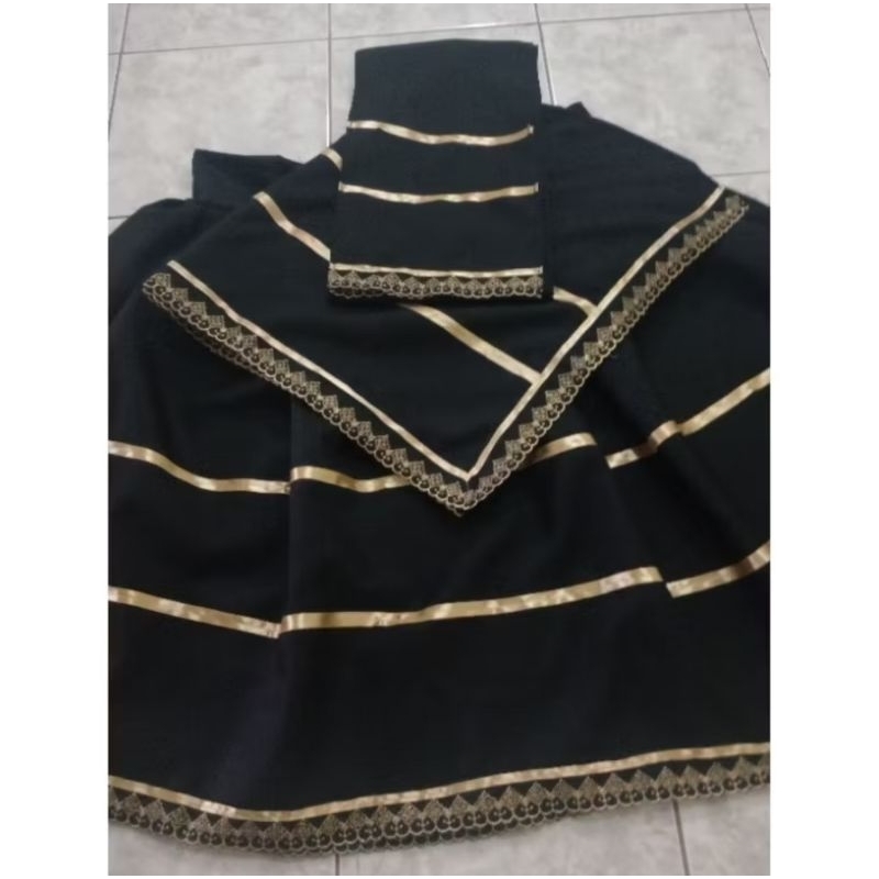 conjunto 3 peças pombagira luxo umbanda e candomblé modelo festa preto com acabamento dourado