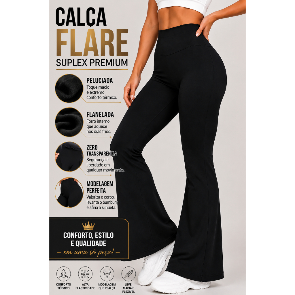 Calça Legging Bailarina Flare Feminina Premium Peluciada Flanelada Térmica Cintura Alta