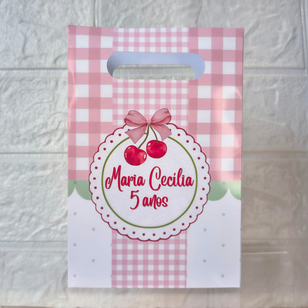 Kit Sacolinha Surpresa para Festa PEGUE E MONTE Personalizada CEREJINHA CEREJA Lembrancinhas