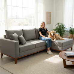 Sofá 3 Lugares Beny com Chaise Direito Linho Cinza