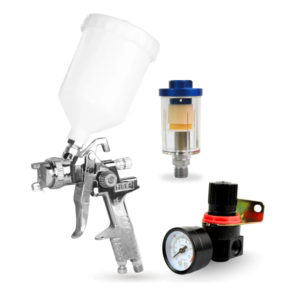 Kit Pistola 827 Cromada Regulador Prw800 Mini Filtro Ar