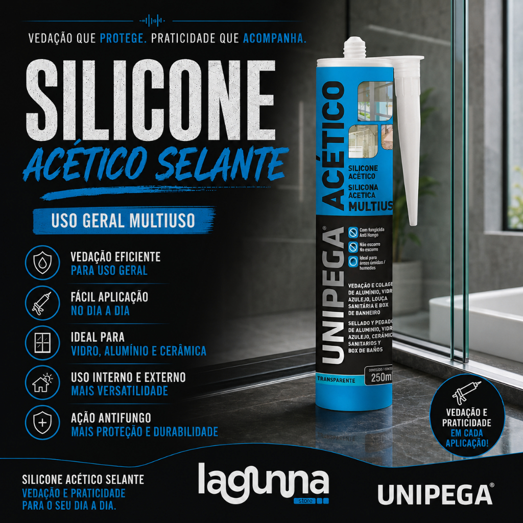 Silicone Acético Selante Unipega 250g Antifungo Uso Geral Banheiro Cozinha