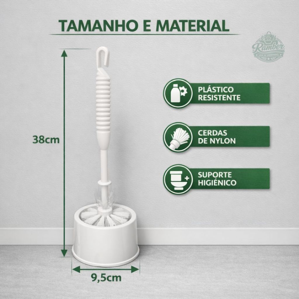 Escova Sanitária com Suporte Plástico Branca 30cm – Praticidade para o Banheiro original
