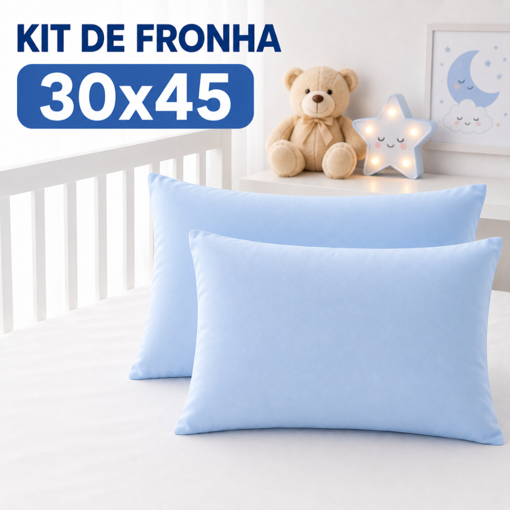 Kit Fronha De Bebê nfantil Criança 30x45cm Antialérgica Macia Várias AZUL Menino