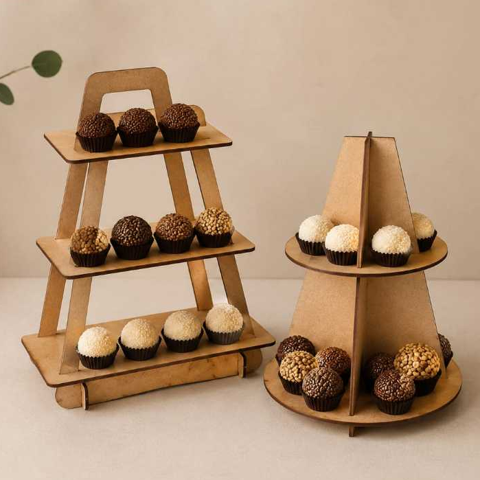 Expositor Escadinha + torre em MDF 3mm Artesanato Doces e Festas pegue monte