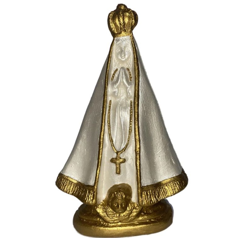 Kit Nossa Senhora das Graças e Nossa Senhora Aparecida em Gesso 21 cm Personalizado Branco e Dourado