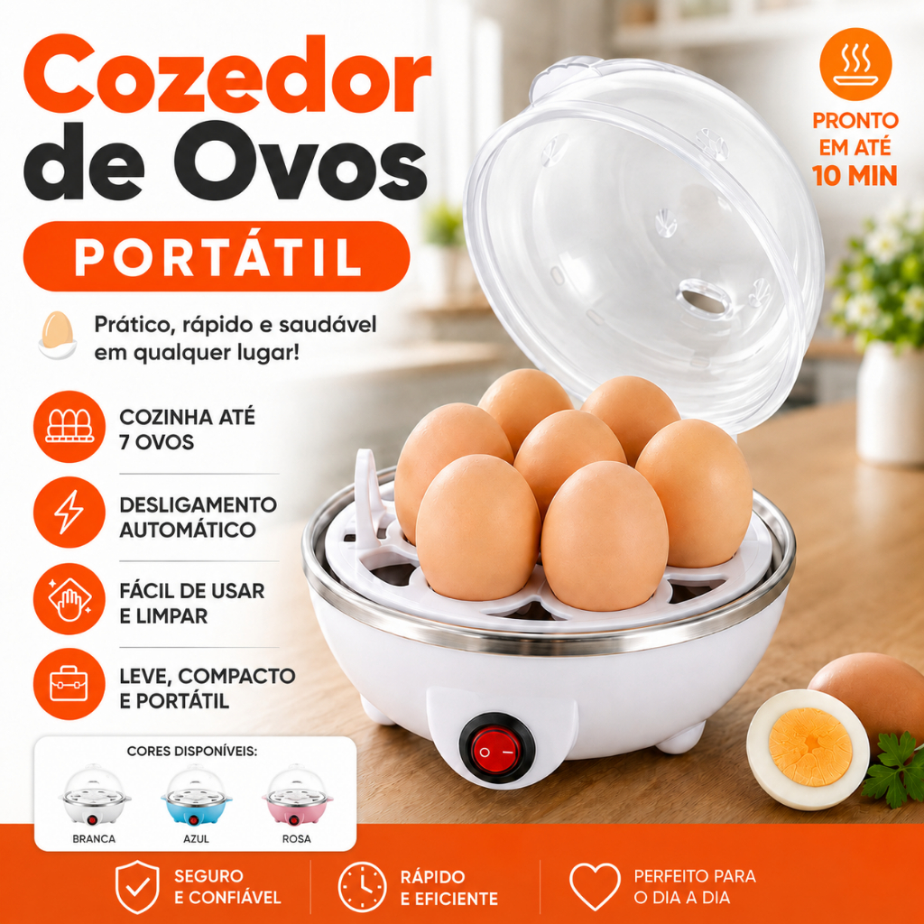 Cozedor de Ovos Elétrico 7 Ovos Panela Vapor Multifuncional Automática