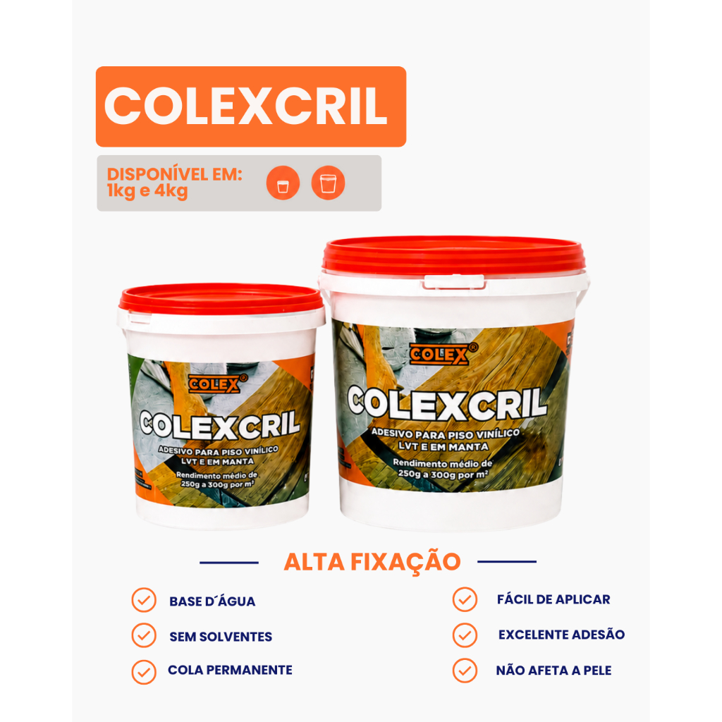 Cola para Piso Vinílico - 1kg e 4kg (COLEX) Adesivo Para Piso Vinilico LVT e em Manta