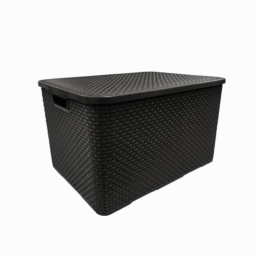 Caixa Organizadora Rattan Com Tampa 70 Litros Preto Grande Multiuso
