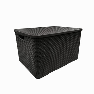 Caixa Organizadora Rattan Com Tampa 70 Litros Preto Grande Multiuso