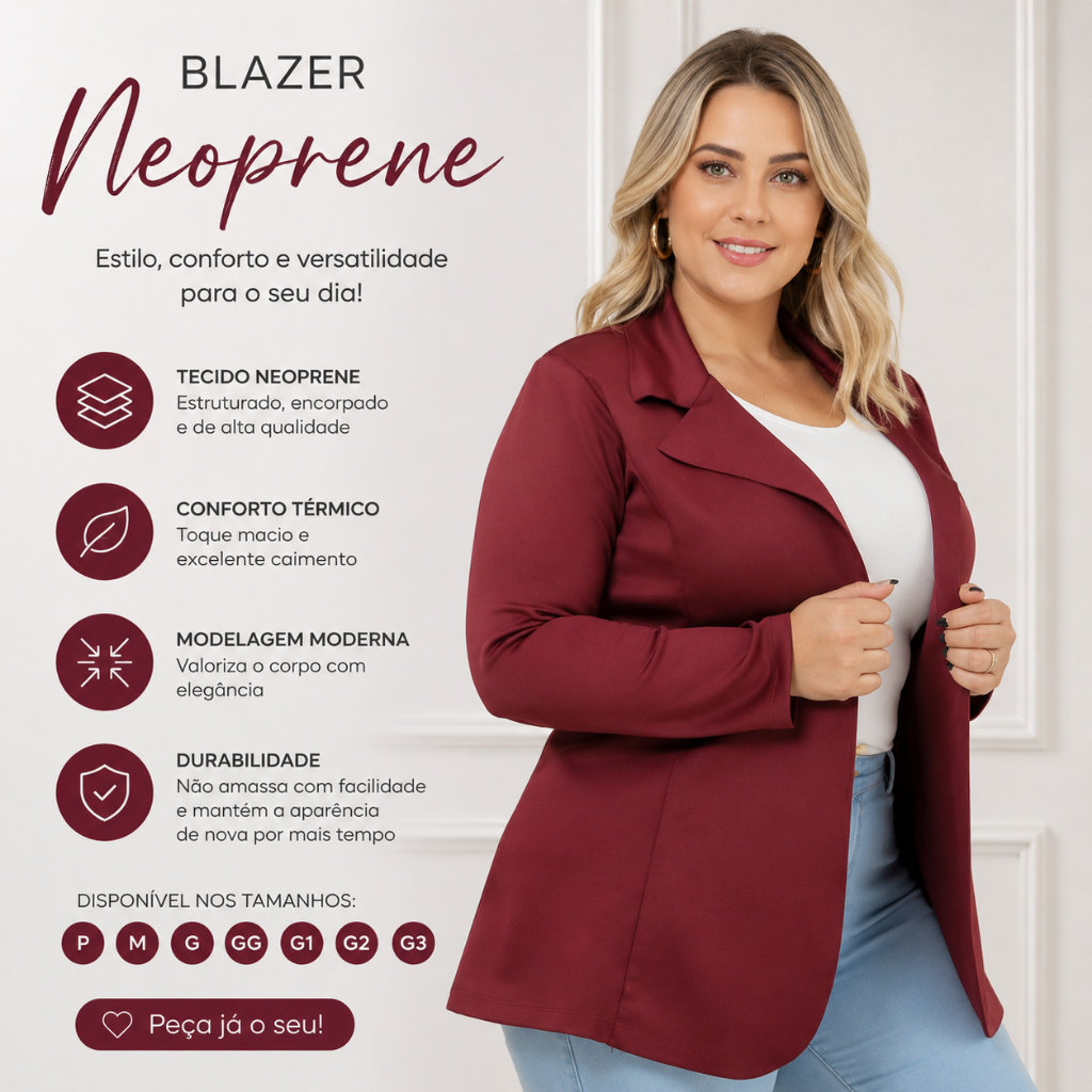 Blazer Plus Size Neoprene Longo Alongado Max Sobretudo Casaco Moda Feminina