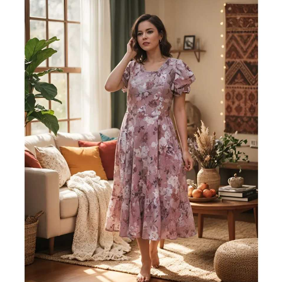 VESTIDO FEMININO MODESTO MALHA FLUITY MIDI SOLTINHO LEVE CONFORTÁVEL ELEGANTE