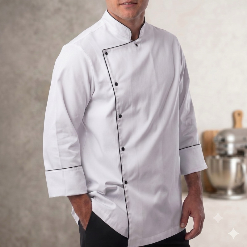 Dolmã Jaleco Chef Cozinha Oxford Branca Manga 3/8 Botão Pressão Nome Bordado Unissex Gastronomia Restaurante Doma Dolma
