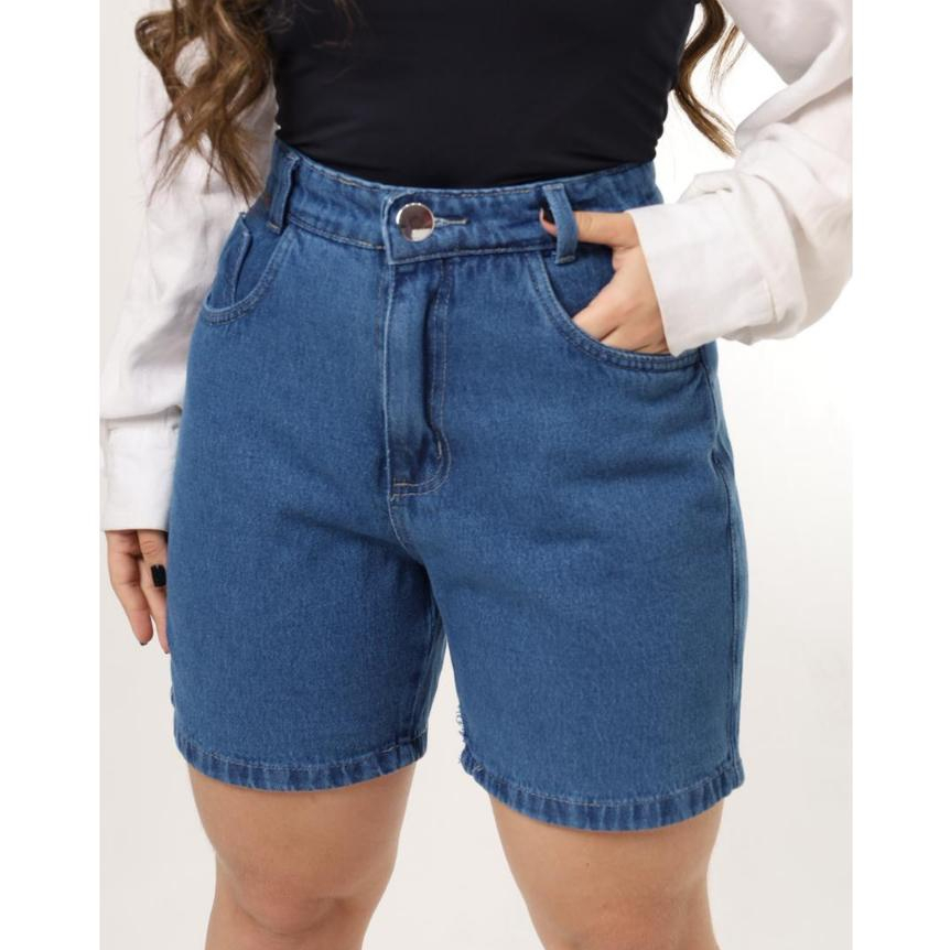 Short Jeans Bermuda Feminina Cintura Alta Premium