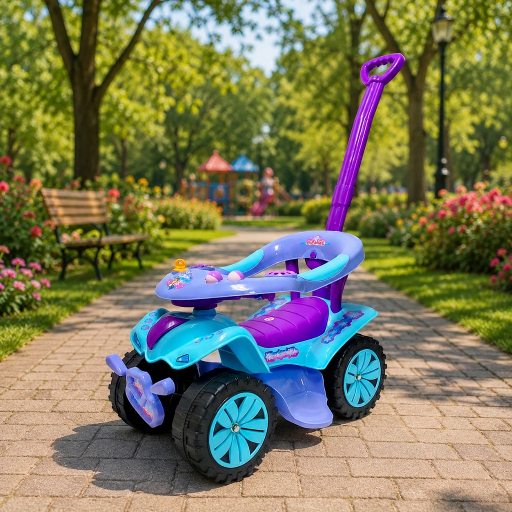 Carrinho Infantil Andador com Empurrador De Passeio Volante Interativo Passeio 4 Rodas Brinquedo Criança