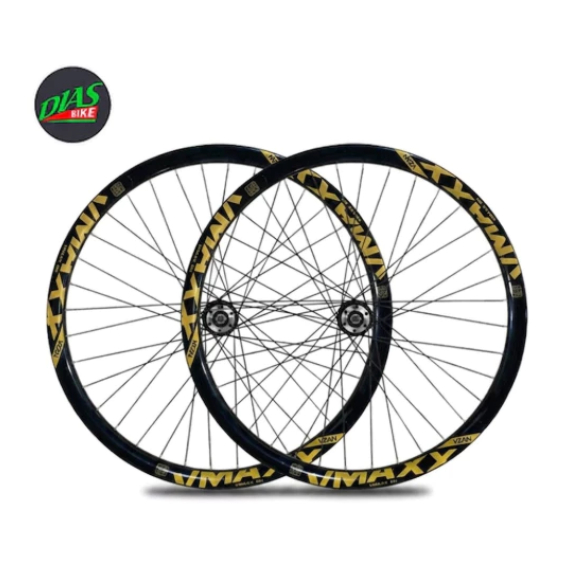 Par de roda Aro 26 montado completo Vzan Vmaxx DH Dourado Para Freio a Disco Cubo de Rosca Original