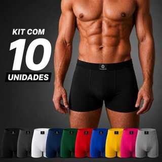 Kit 10 Cuecas boxer micofibra lisa masculina com bojo anatômico súper confortável