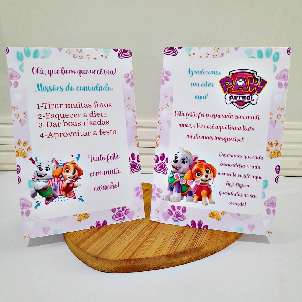 10 a 30 Plaquinhas de mesa PATRULHA CANINA SKYE E EVEREST - Centro de mesa Lembrancinha de festa infantil