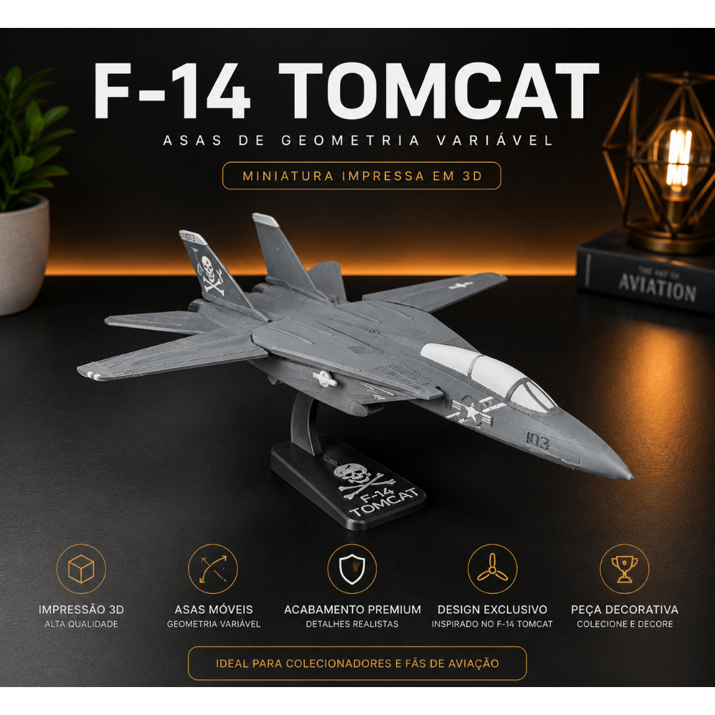 Miniatura F-14 Tomcat Impressão 3D com Asa de Geometria Variável Colecionável