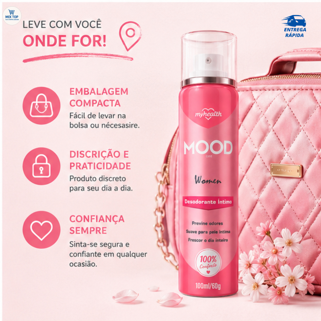 Desodorante Íntimo Feminino MyHealth Mood Care Spray Frescor Duradouro Proteção Contra Odores.